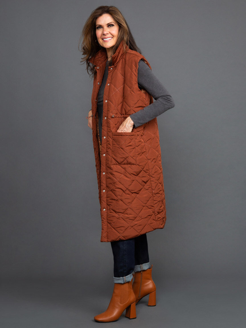 Cinched Waist Longline Quilted Vest Image 2