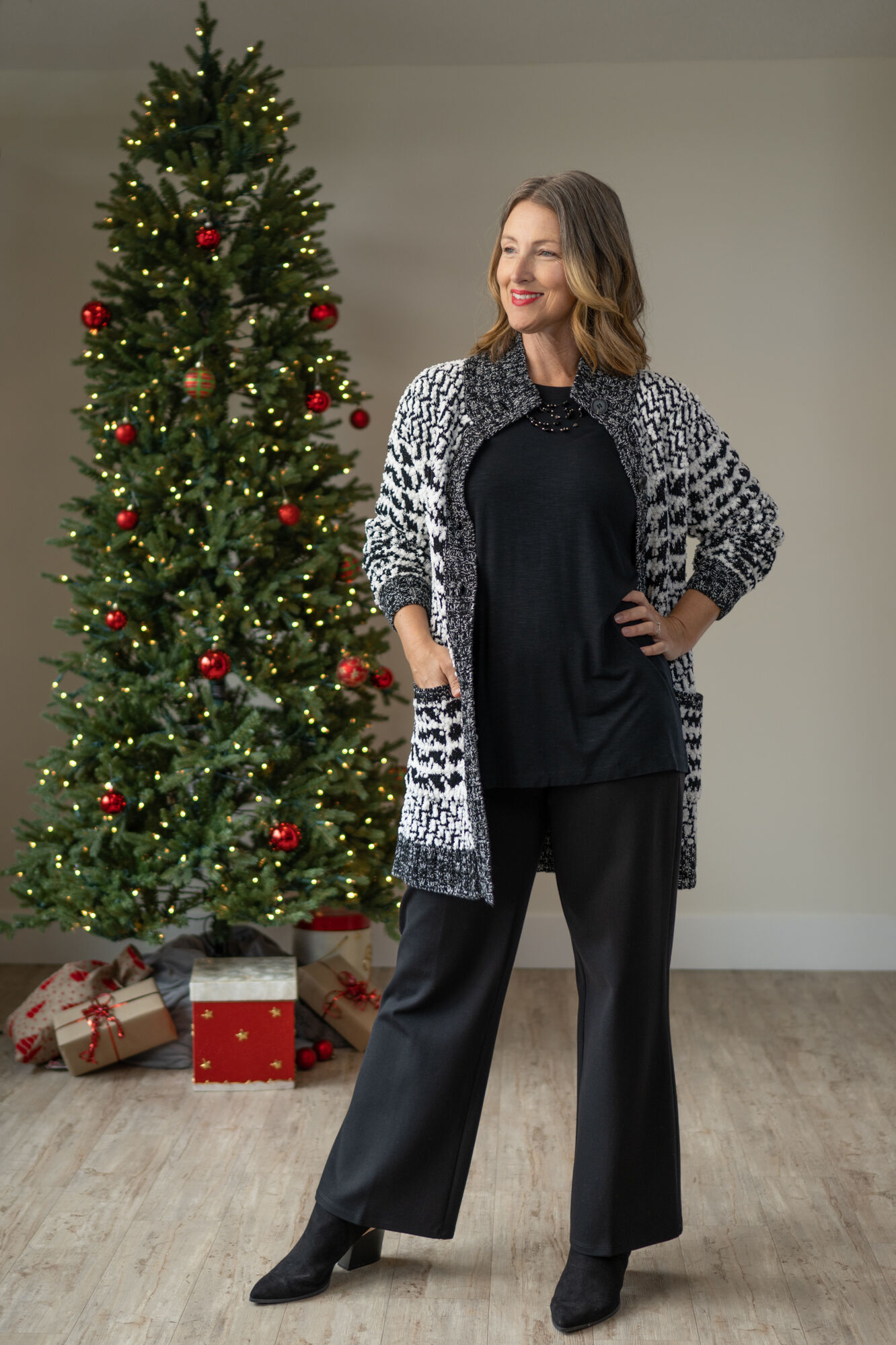 Knitted High-Collar Stretchy With Pockets Cardigan