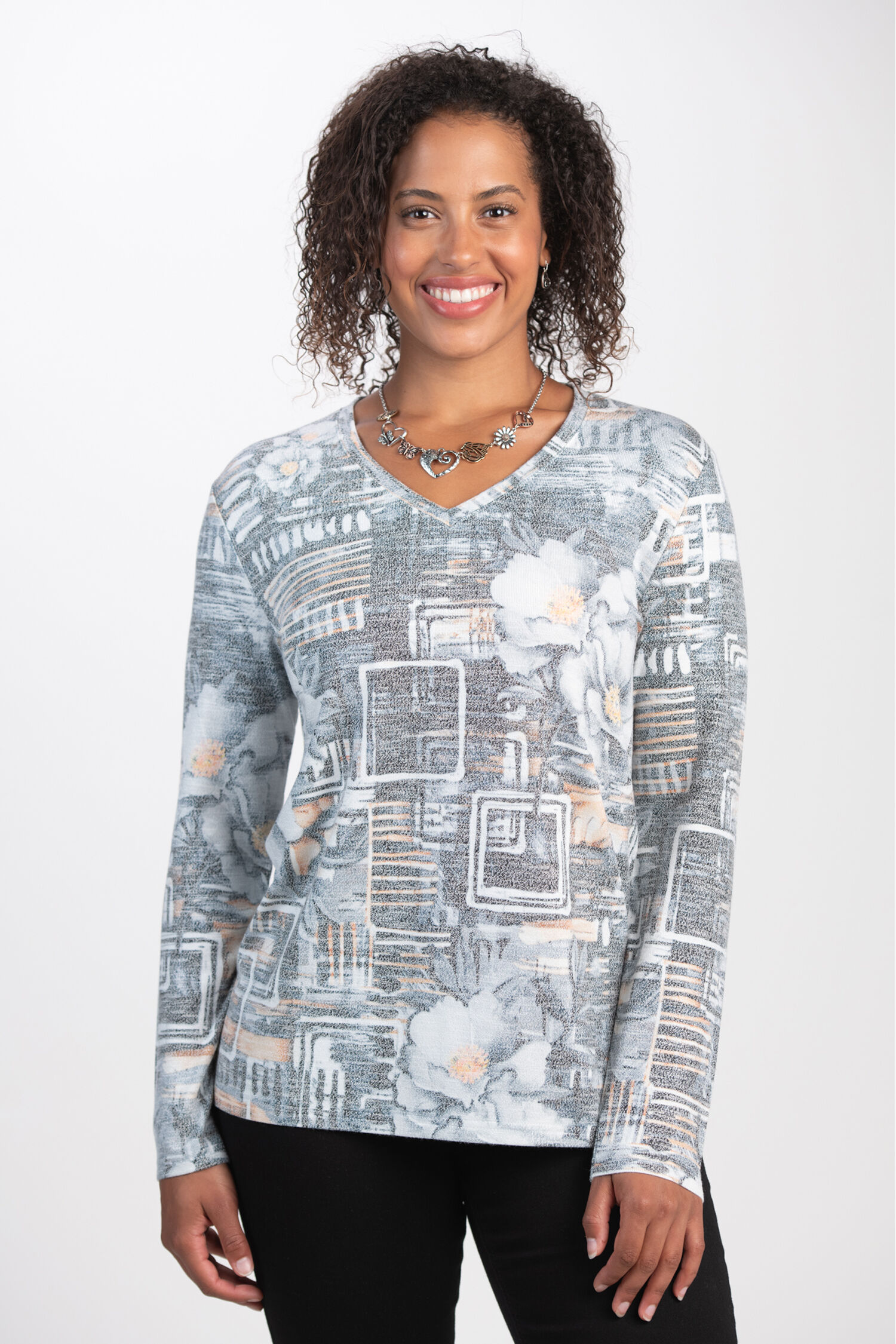 Long Sleeve Floral V-Neck Top  Image 1