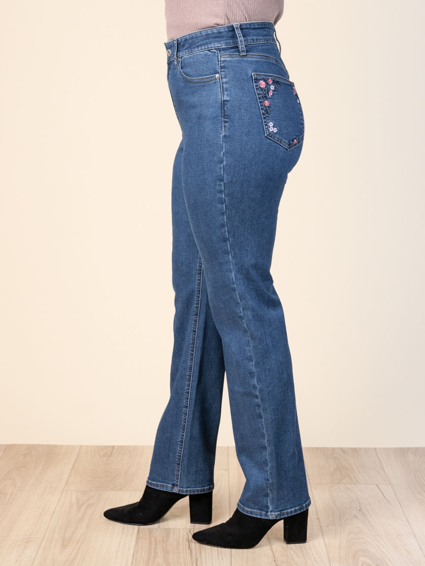 Charlot Curvy Straight Leg Jeans With Floral Embroidery
