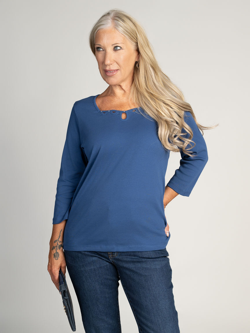 3/4 Sleeve Sweetheart Neckline Top Image 1