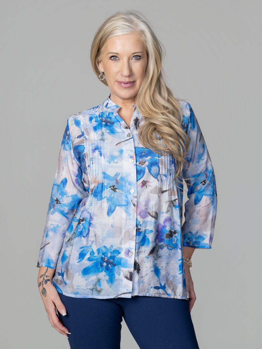 Button-Down Pintuck Top