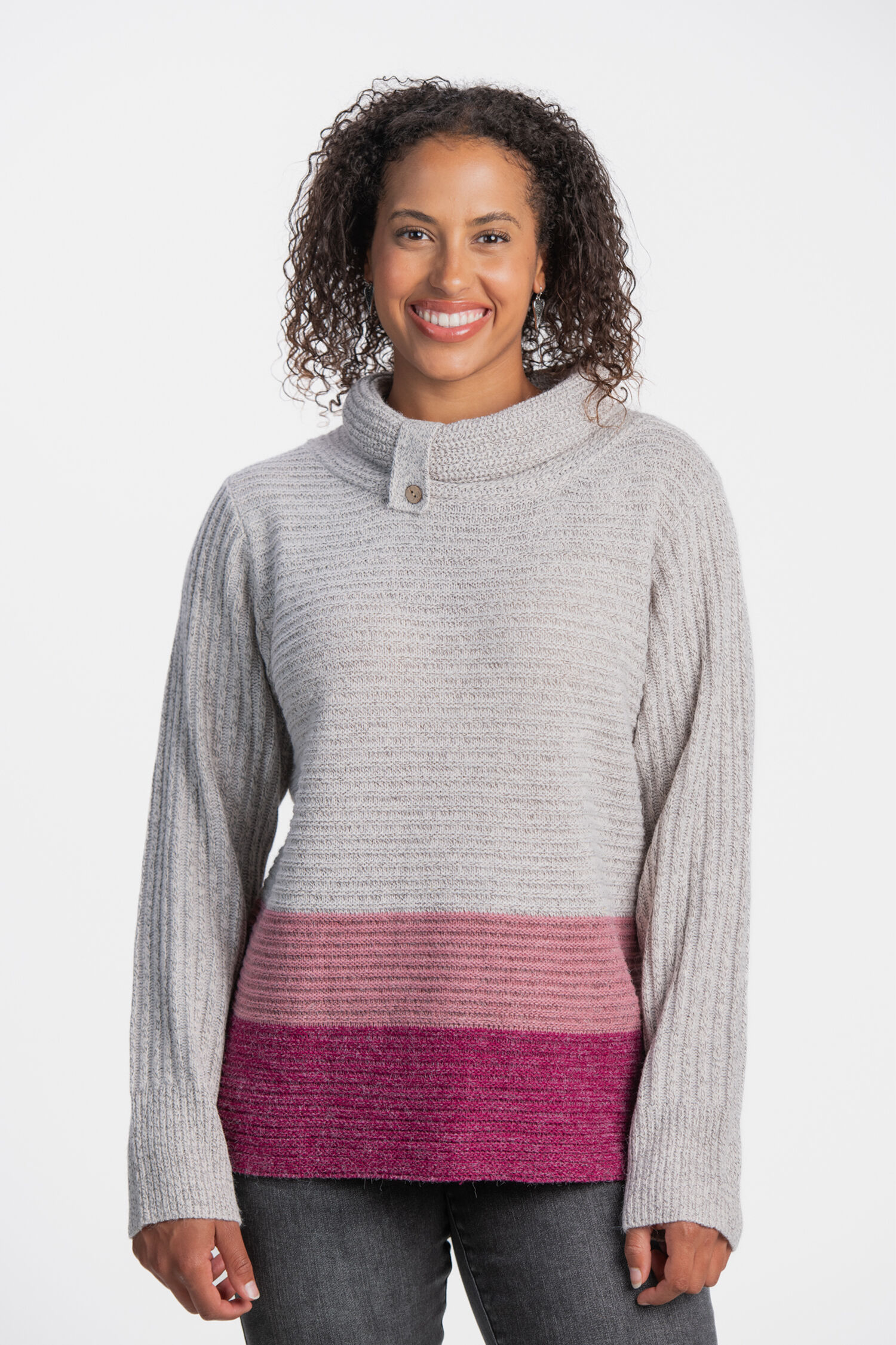 Striped Hem Cowl Neck Sweater Image 1