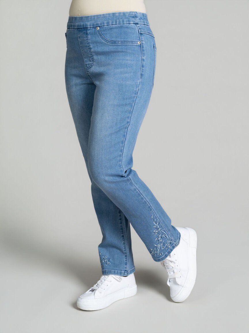 Sophia Curvy Pull-On Embroidered Jeans