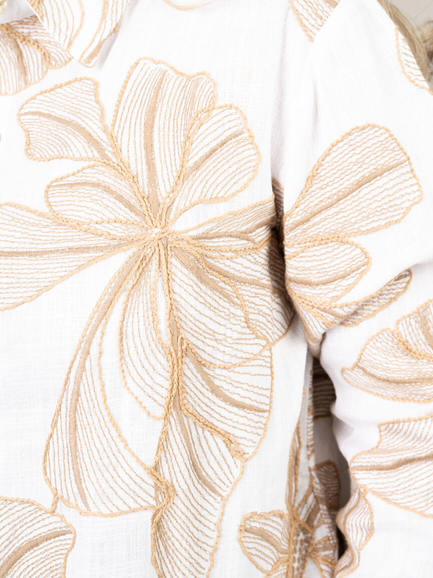 Embroidered Linen Button Up Blouse