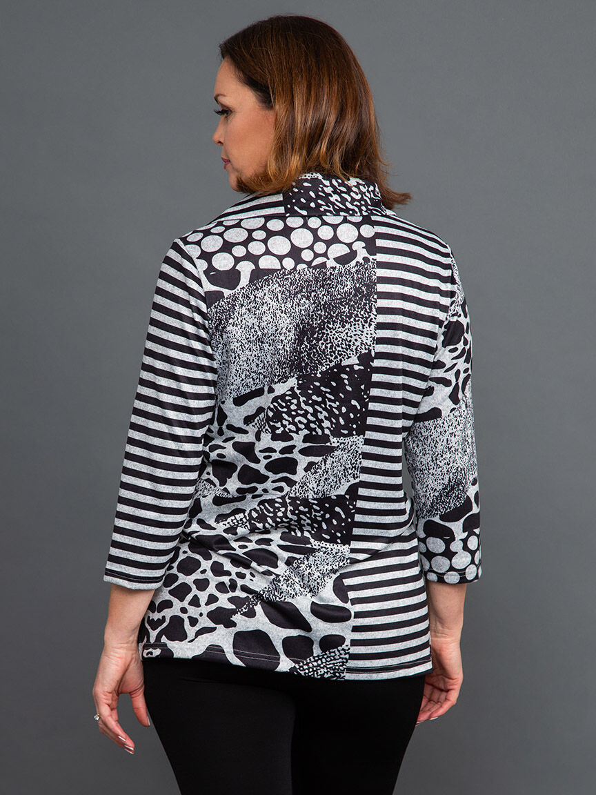 &frac34; Sleeve Split Cowl Neck Top Image 3