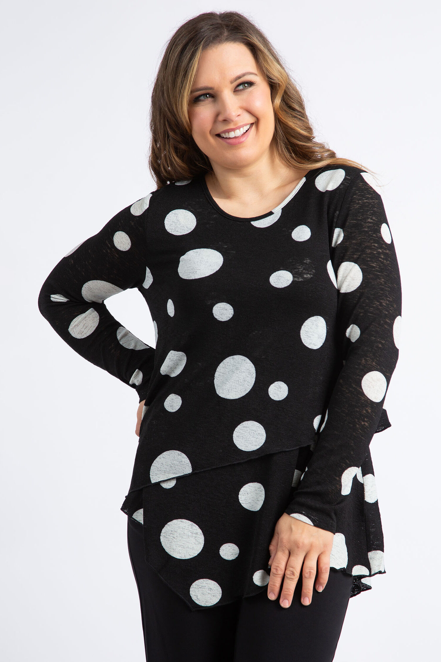 Long Sleeve Tiered Polka Dot Top Image 2