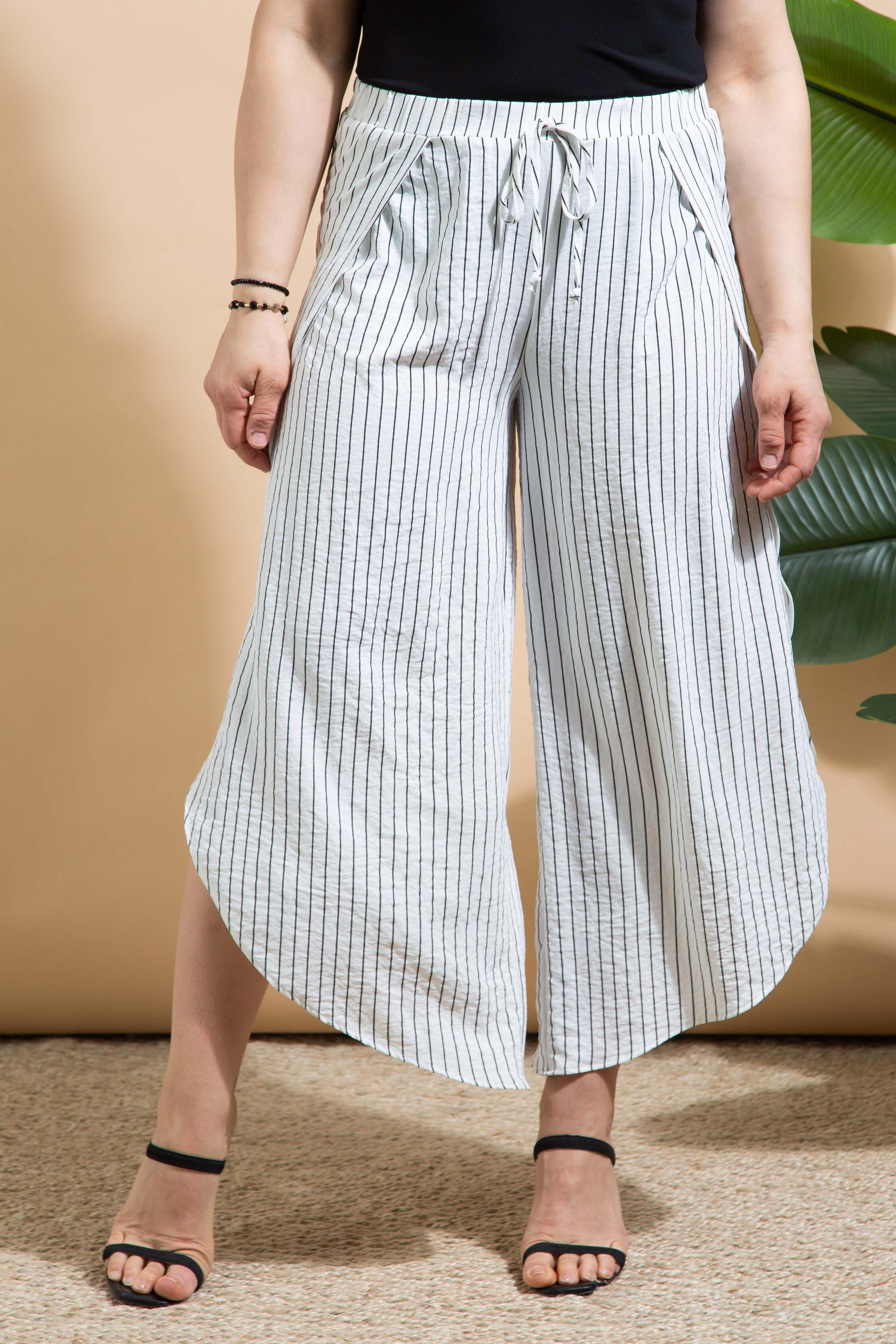 Wide Leg Striped Pull-On Trousers Image 1