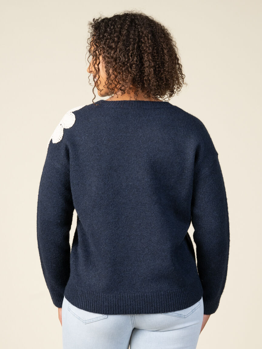 Long Sleeve Sweater with Crochet Flower Details