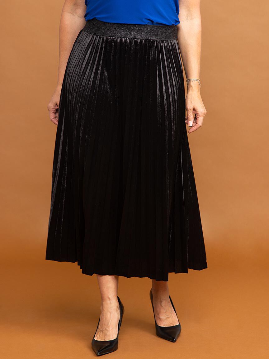 Pleated Velvet Midi Skirt