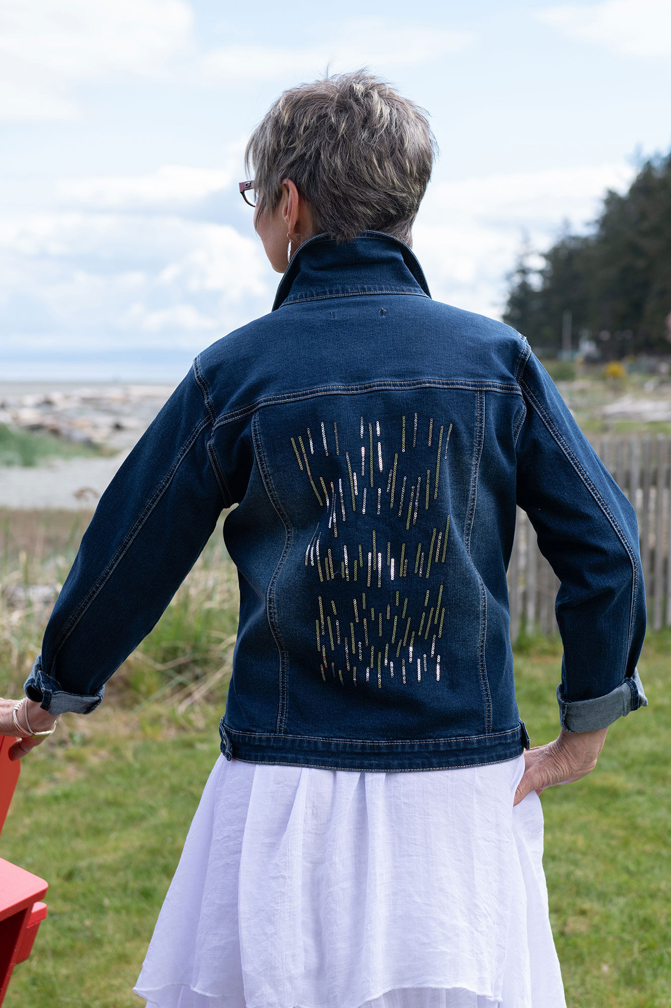 Pearl Sequins Dusted Denim Jacket Image 2