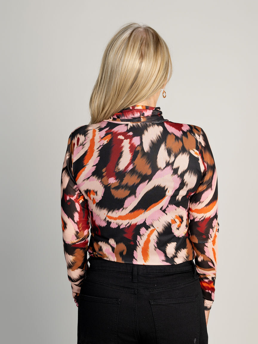 Long Sleeve Mesh Turtleneck Top