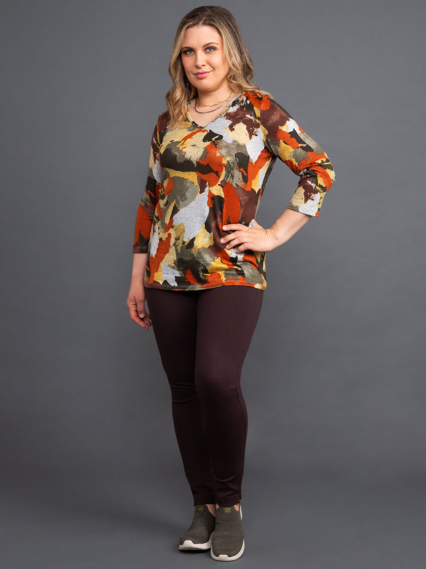 &frac34; Sleeve V-Neck Top Image 1