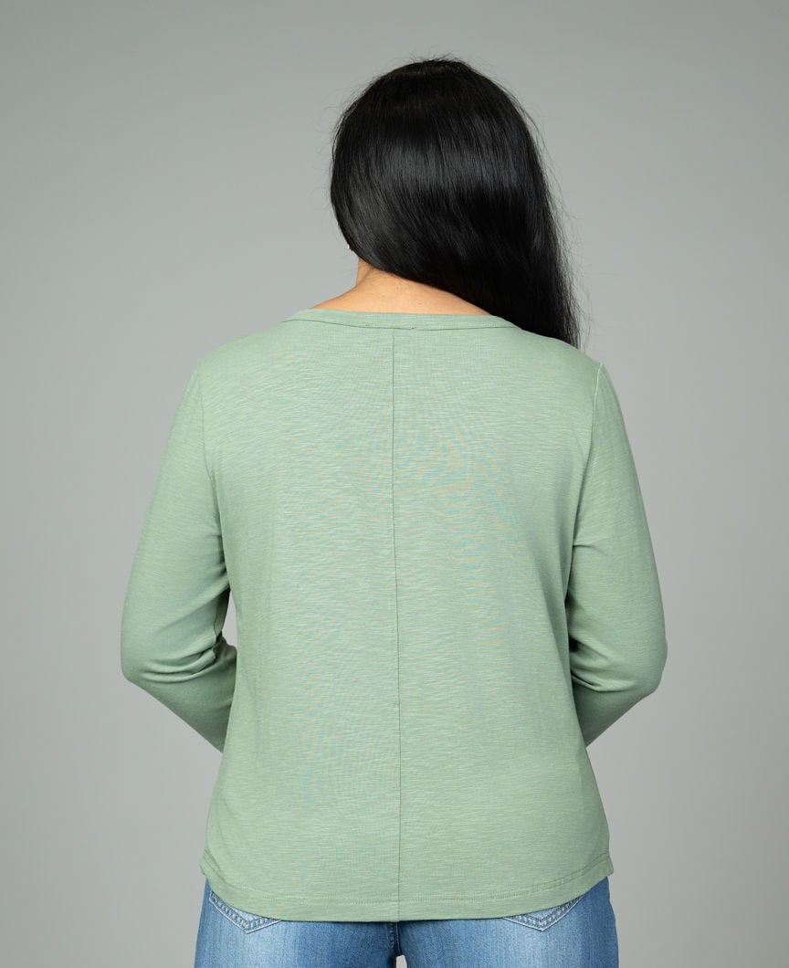 3/4 Sleeve Scoop Neck Top With Buttons