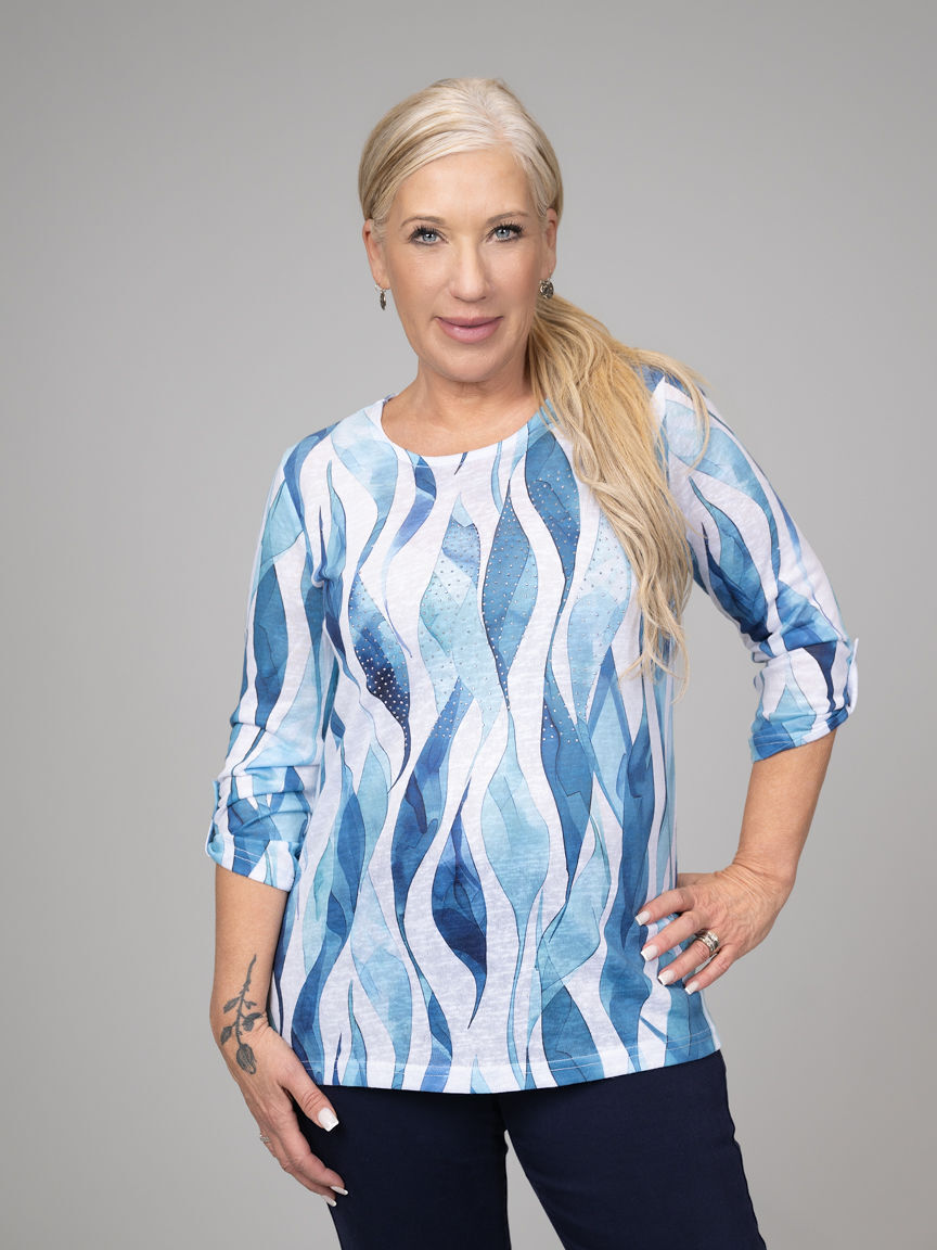 3/4 Sleeve Water Print Top