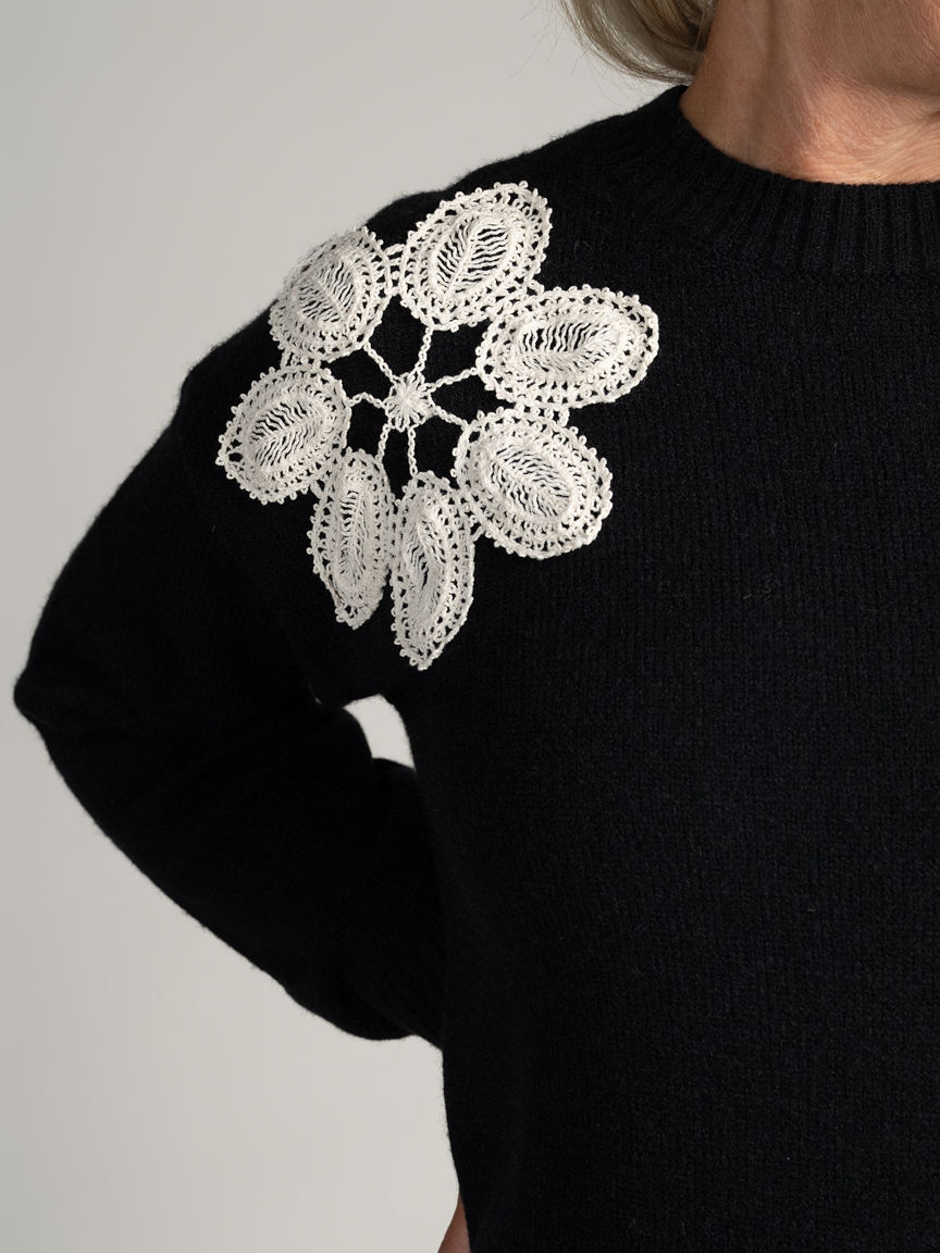 Knit Sweater With Crochet Flowers