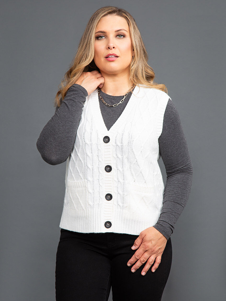 Cable Knit Button Down Sweater Vest Image 2