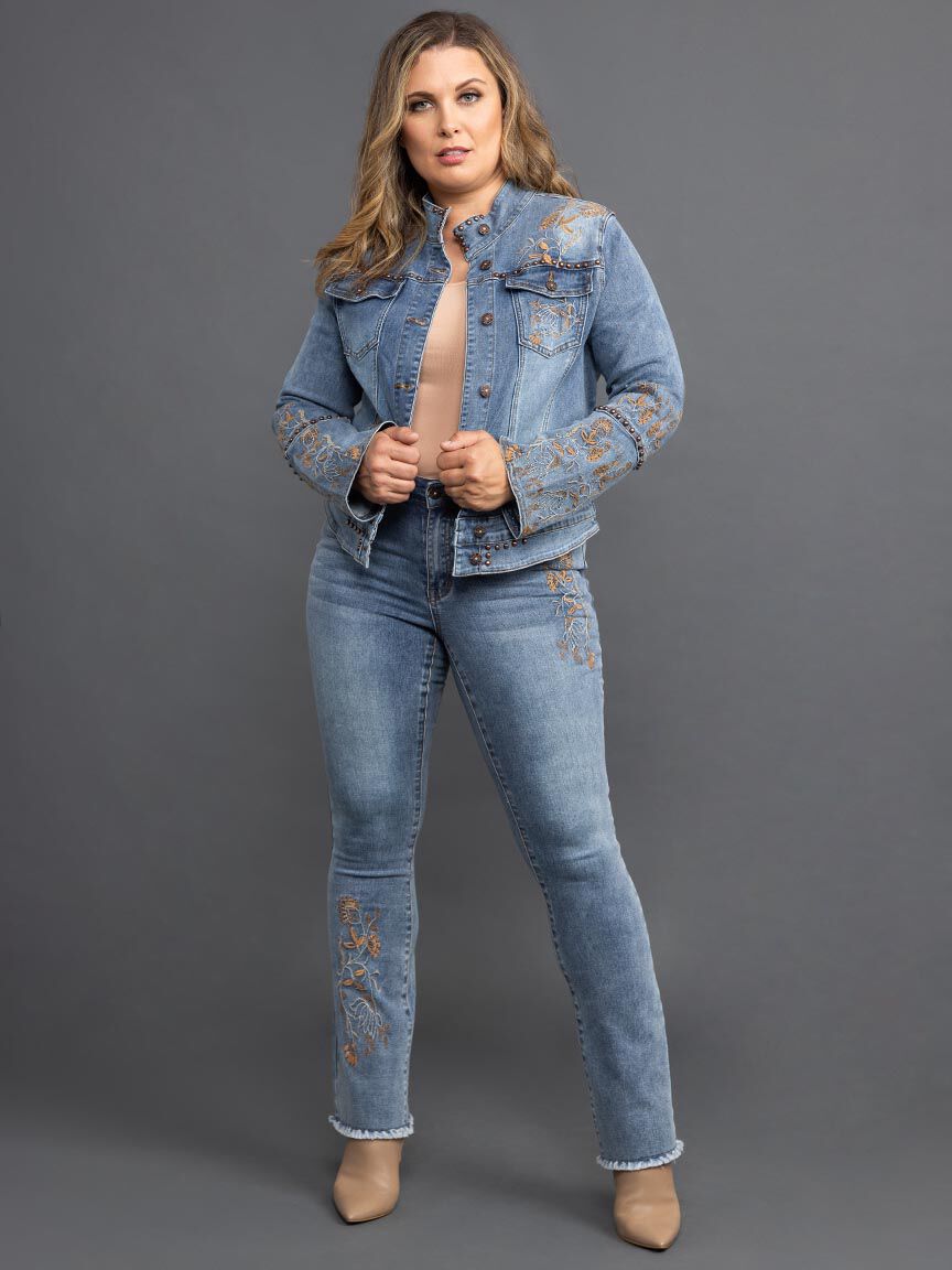 Embroidered Raw Edge Micro-Flare Jeans | Marbella | Suzanne's