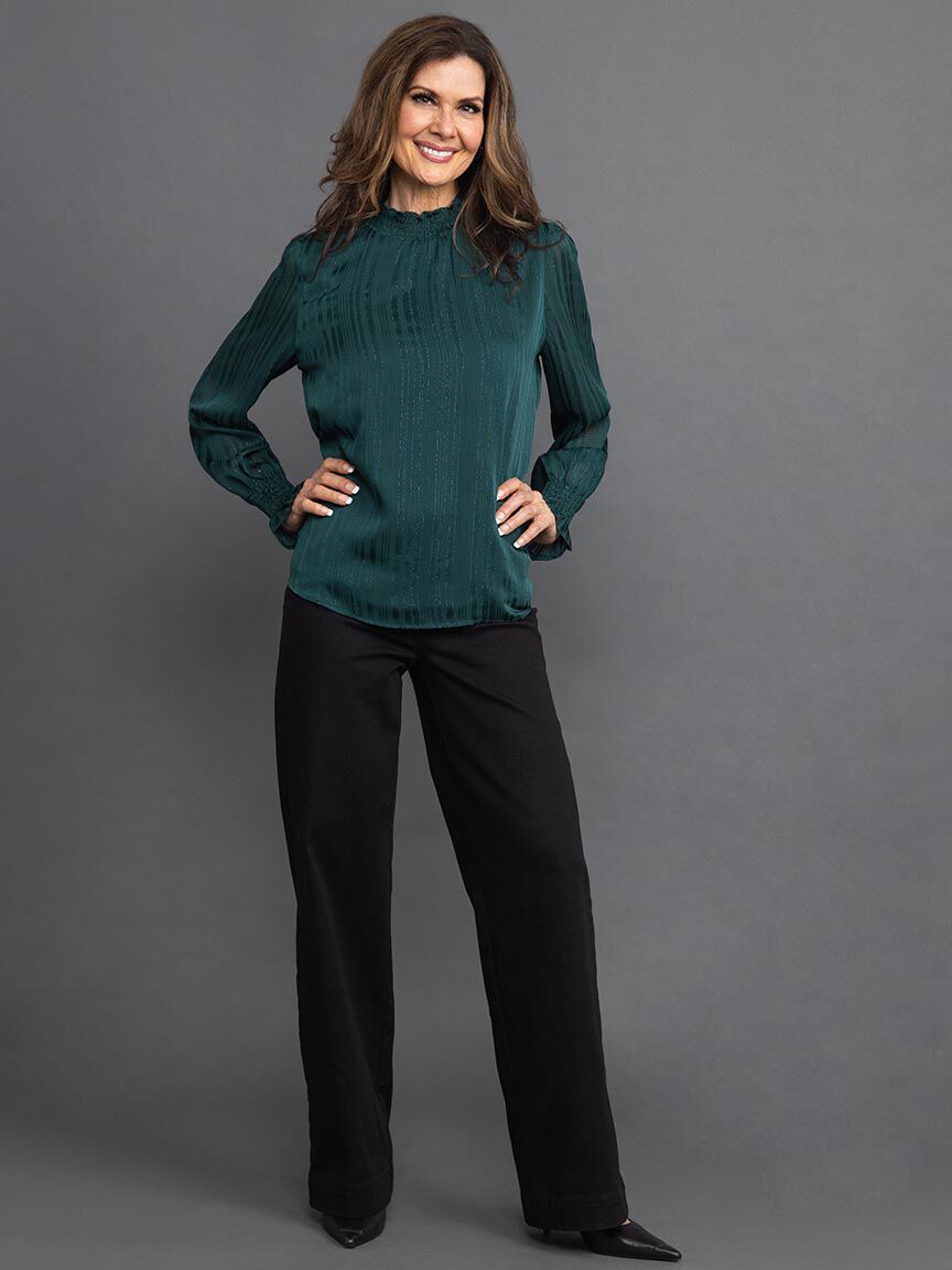 Smocked Neckline Lurex Blouse