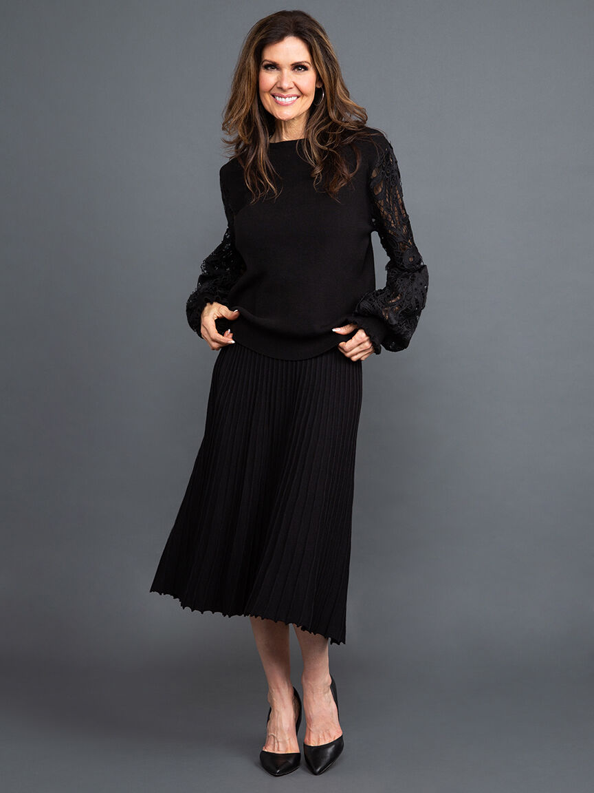 Crewneck Sweater w/ Lace Balloon Sleeves Image 1