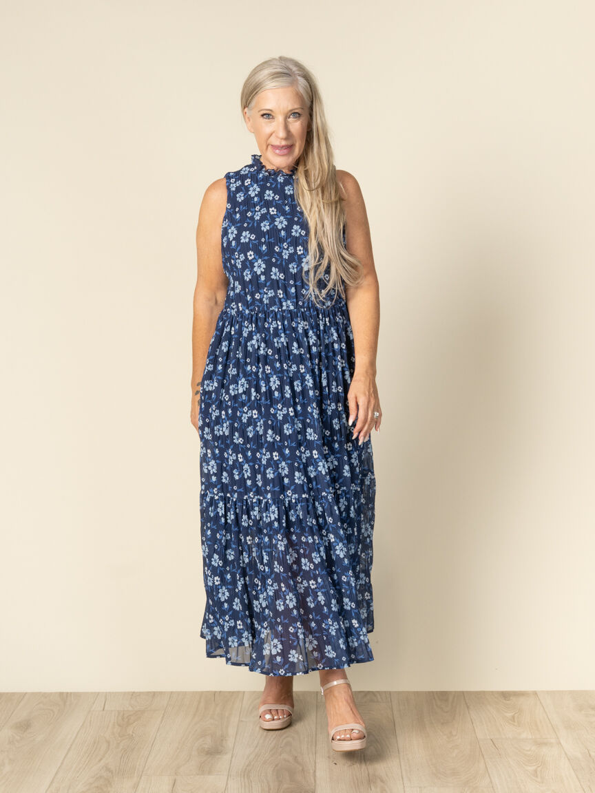 Sleeveless Printed Halter Maxi Dress, Green