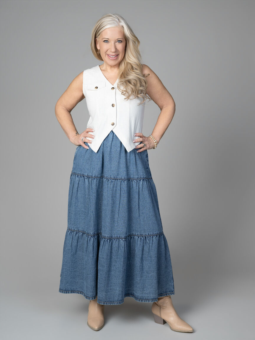Maxi Denim Skirt With Pockets