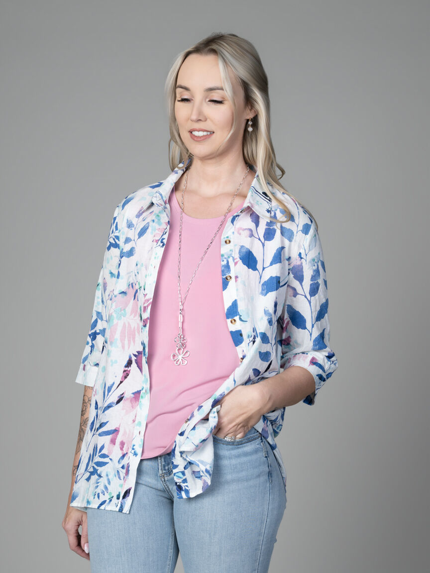 3/4 Sleeve Button Front Tunic