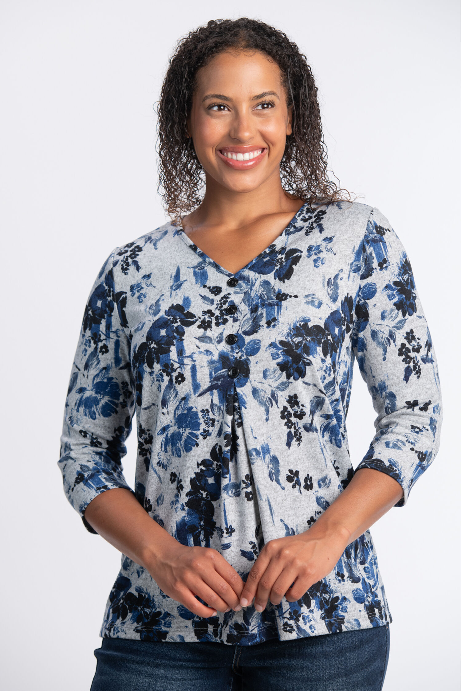 &frac34; Sleeve Inverted Pleat Top  Image 1