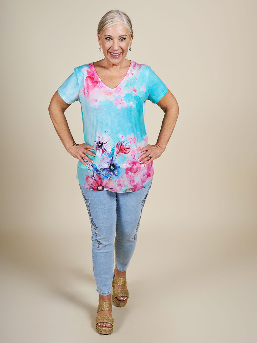 Burnout Top with Sheer Hemline  Image 1