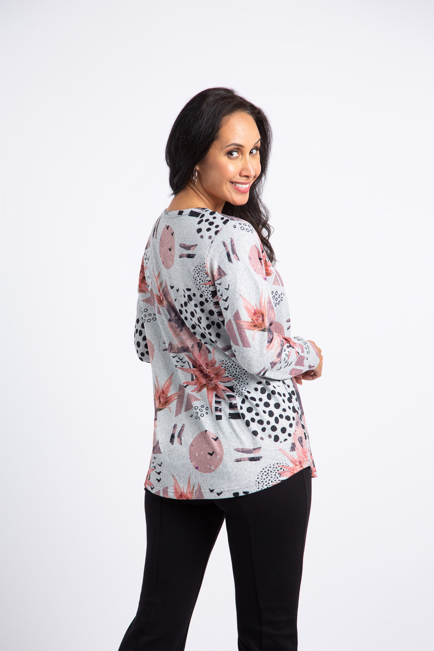 Long Sleeve Mix Print Top  Image 3