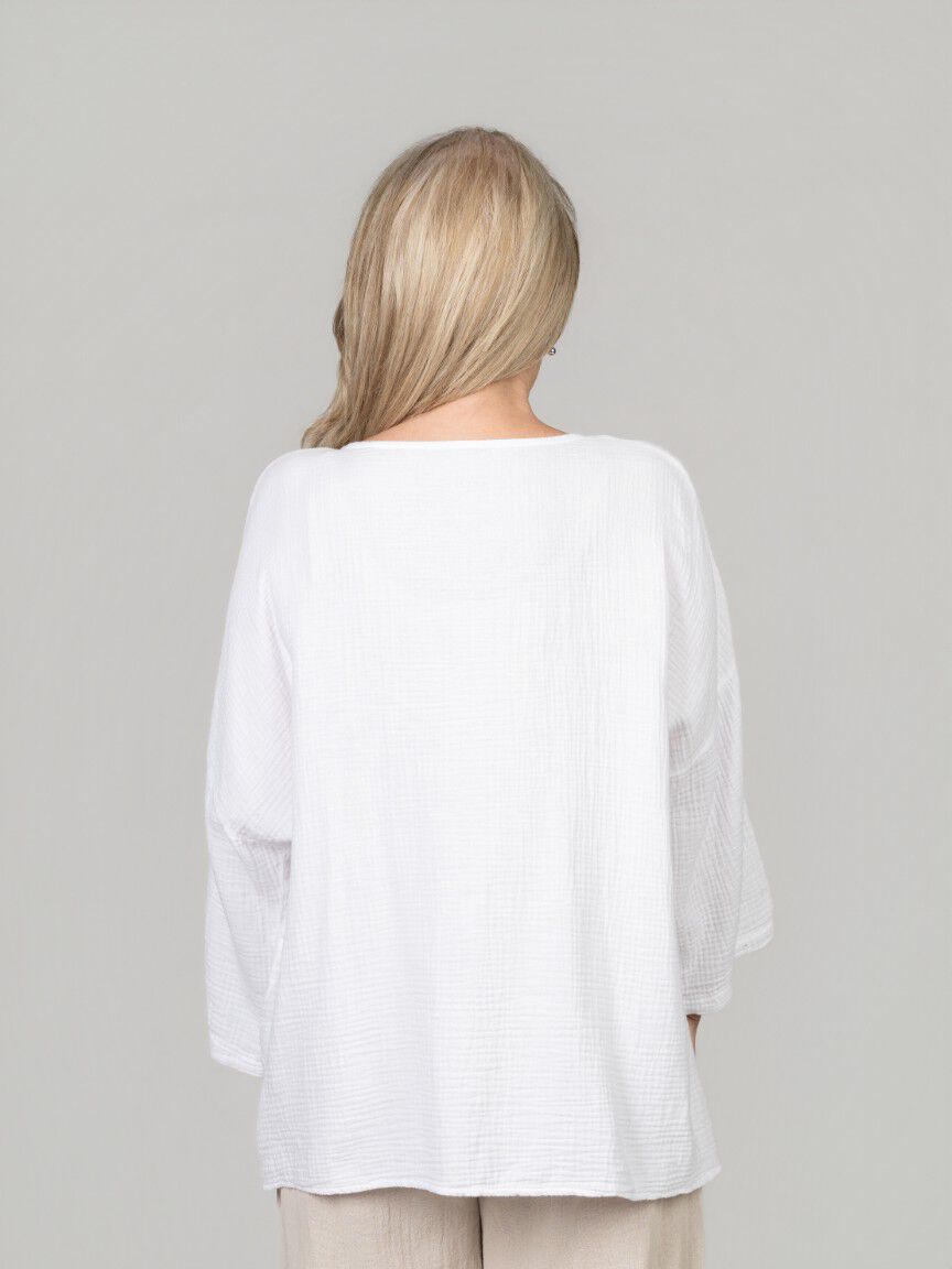 3/4 Sleeve Waffle Cotton Top With Front Pockets