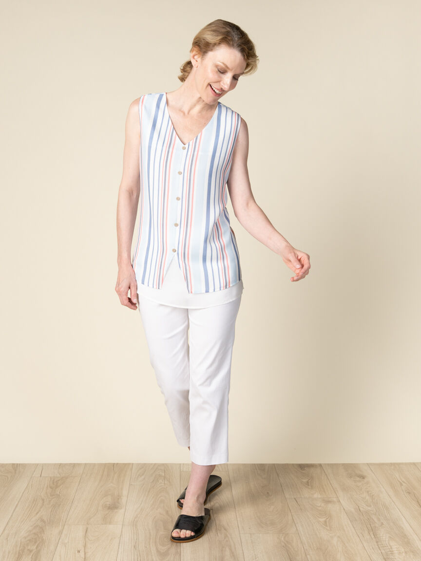 Sleeveless V-Neck Top With Striped Pattern