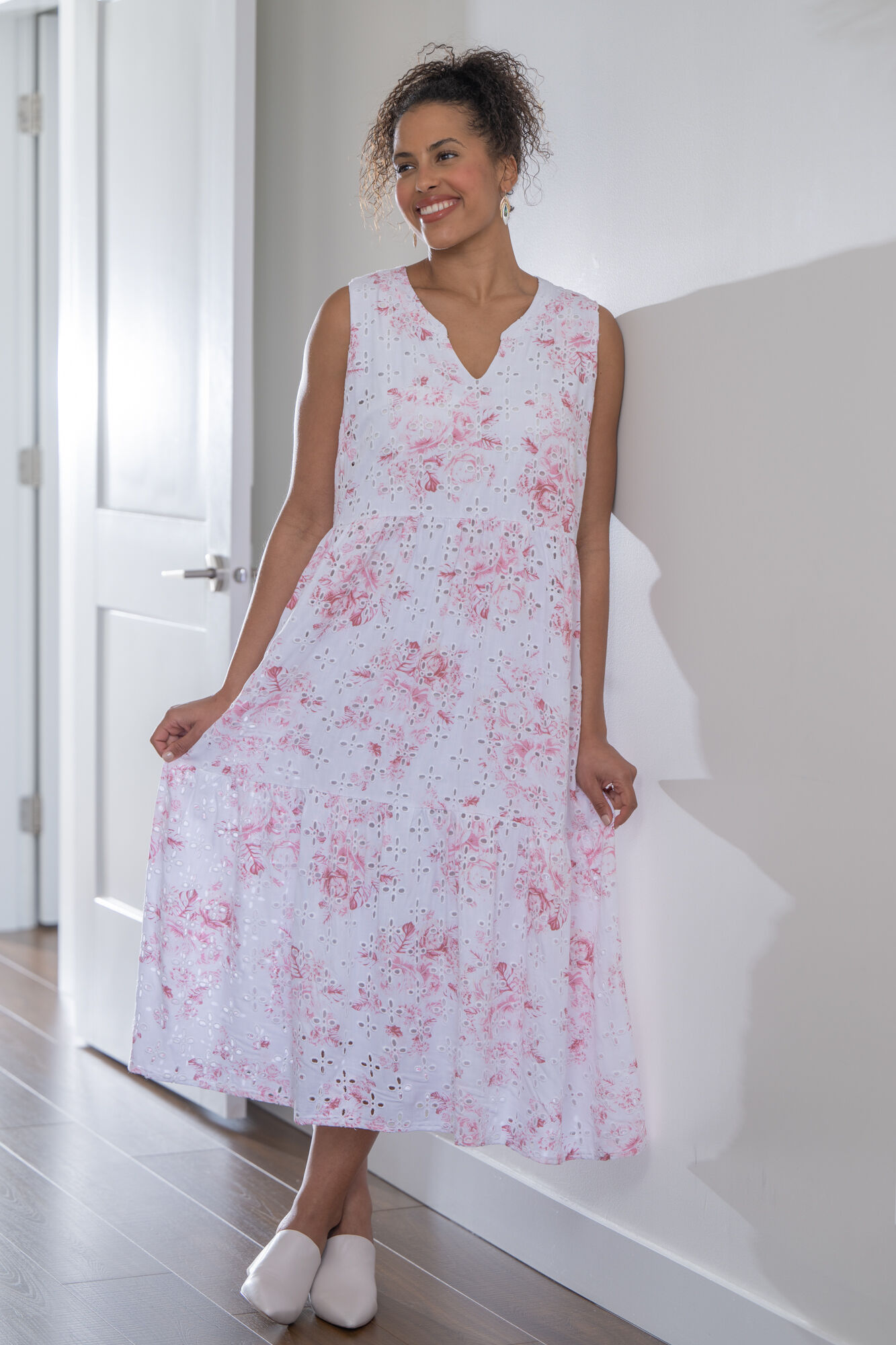 Sleeveless Tiered Eyelet Maxi Dress Image 1