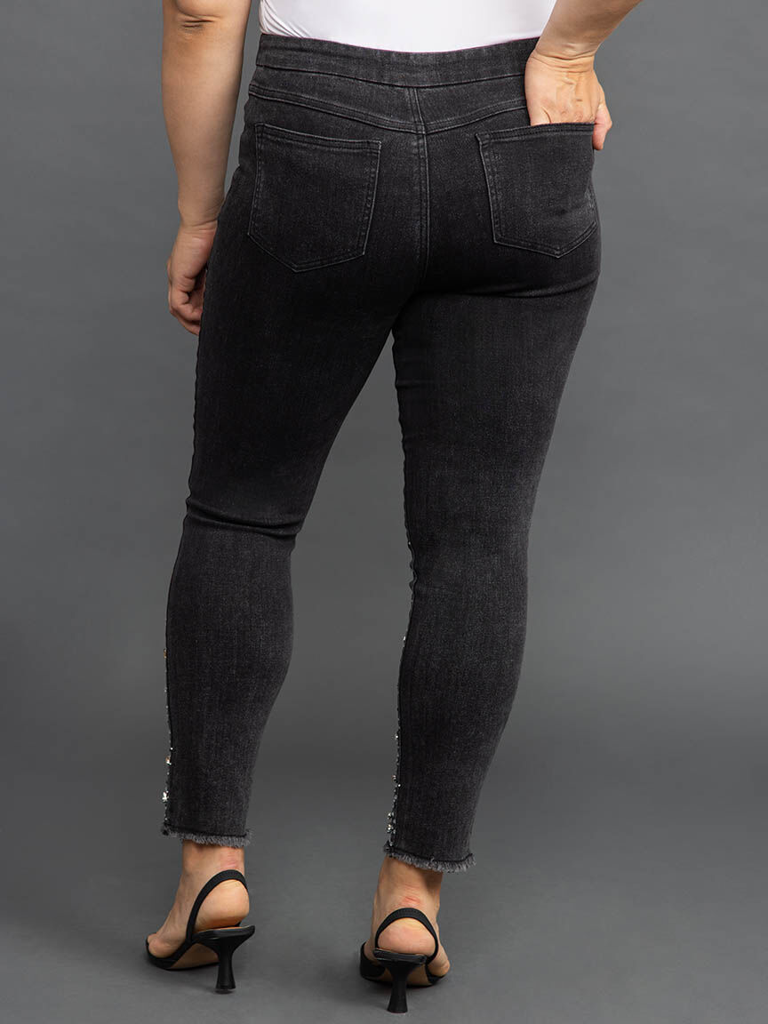 Audrey Pull-On Slim Leg Pants with Gemstone Details Image 4