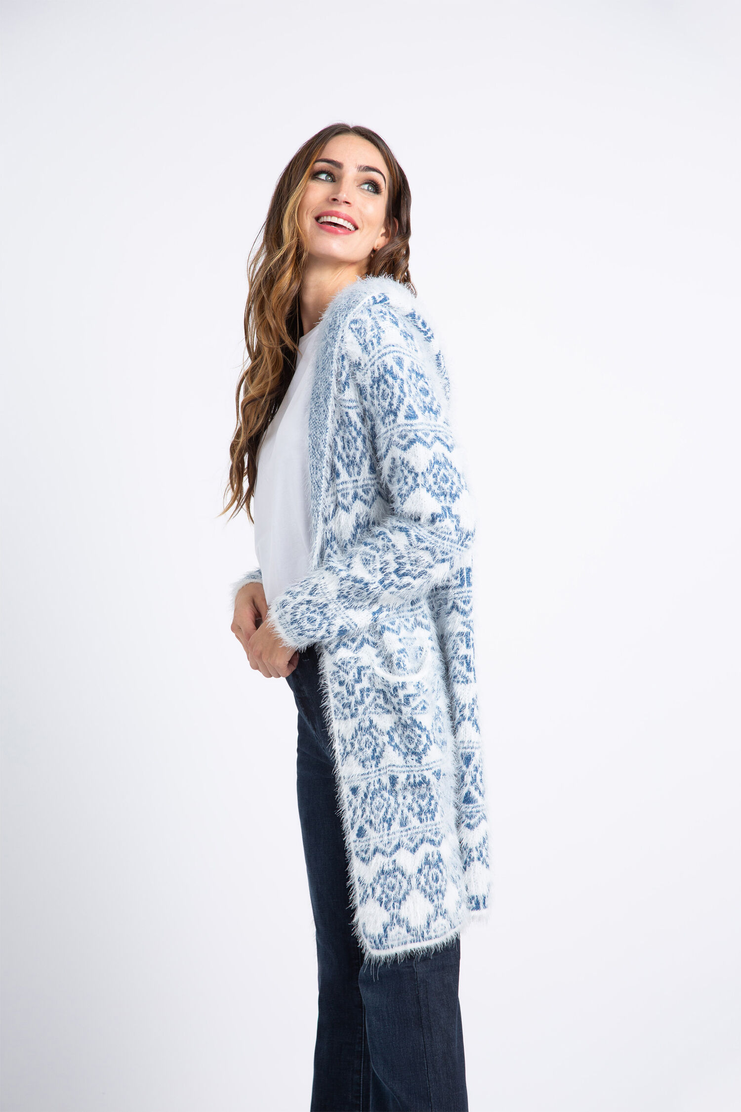 Open Front Hooded Eyelash Knit Cardigan  Image 2