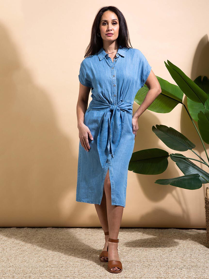 Belted Midi Shirt Dress Image 1