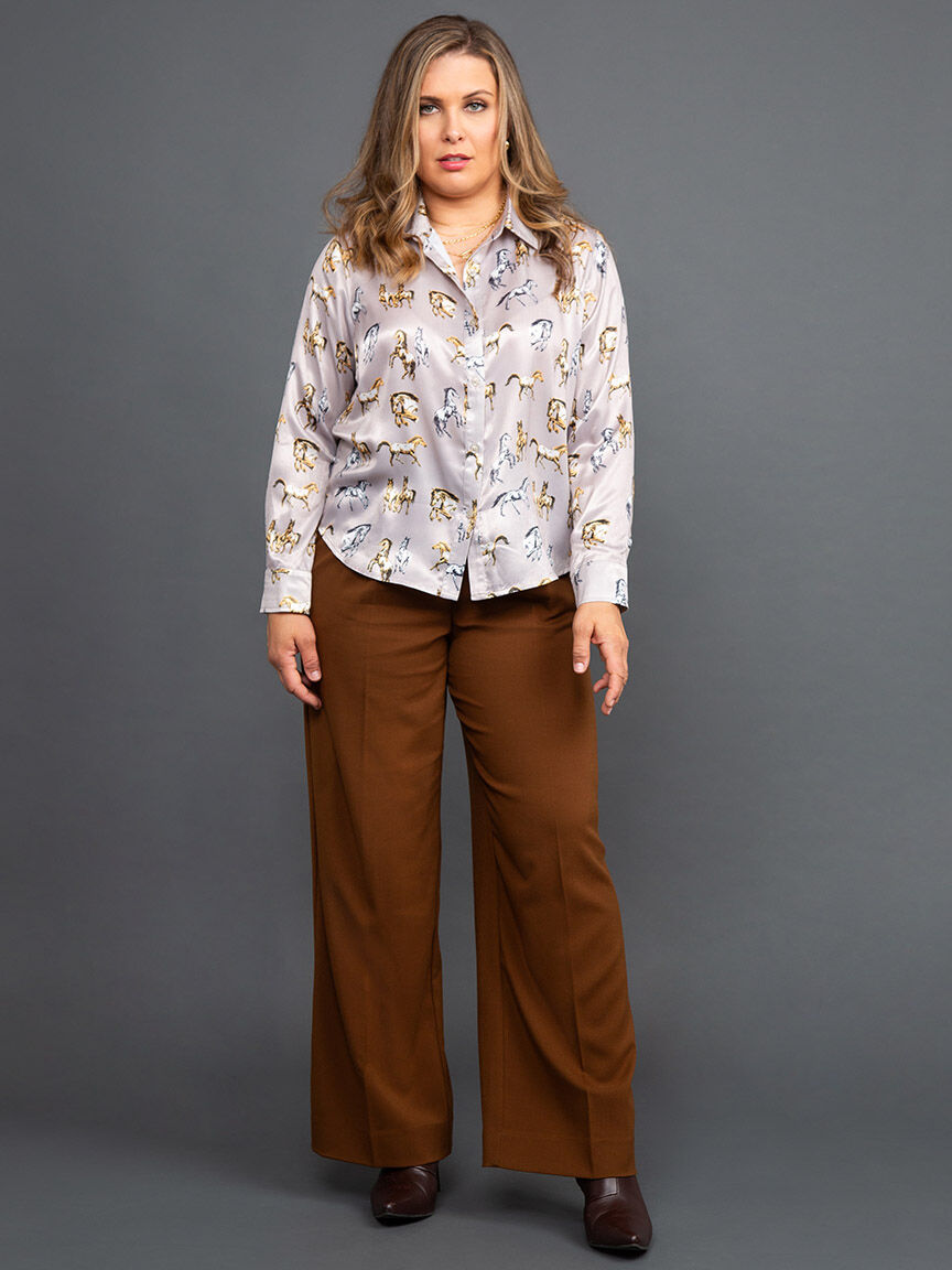 Long Sleeve Satin Button Down Blouse Image 1