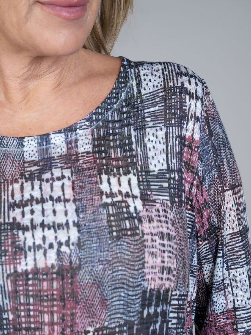 Metallic Check Print Long Sleeve Top