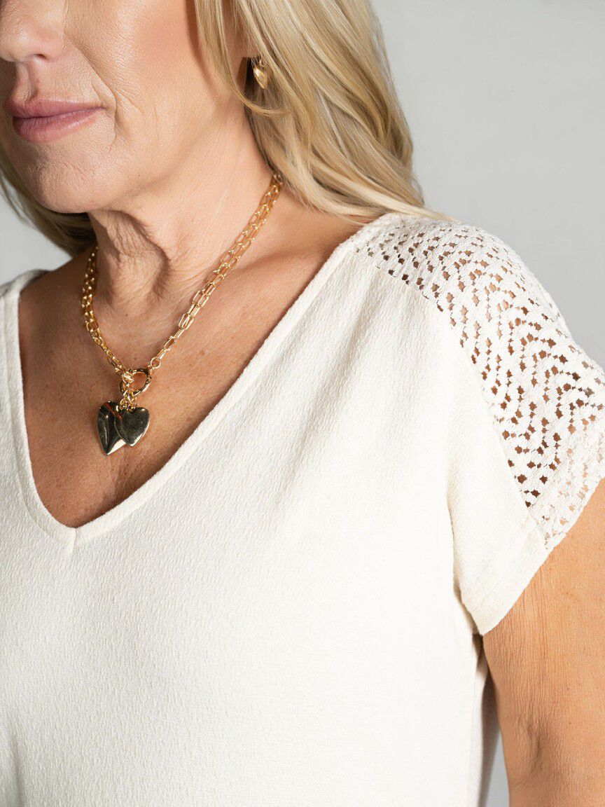 Short Sleeve Crochet Detail Shirt