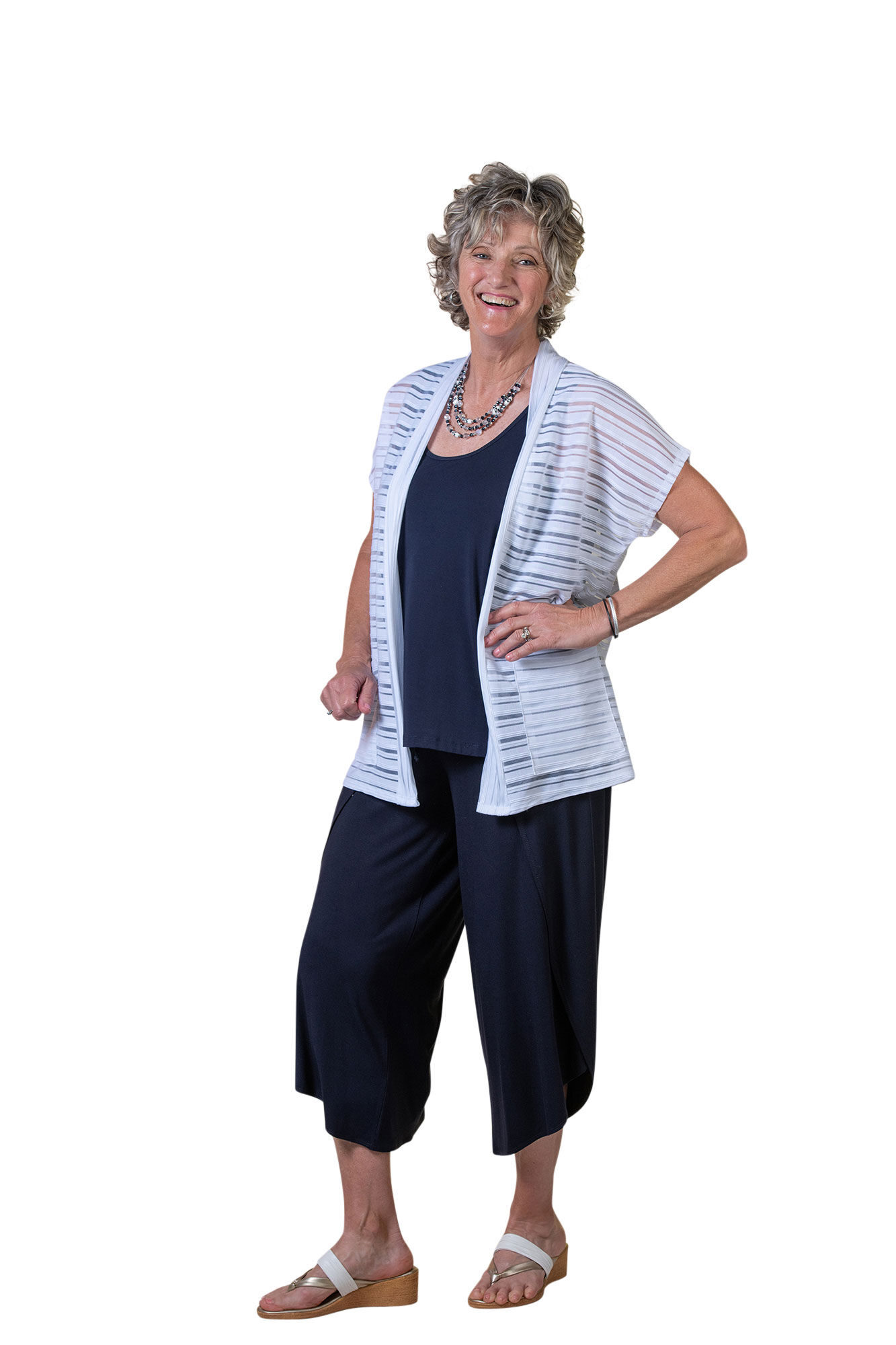 Cap Sleeve Sheer Stripe Cardigan Image 1