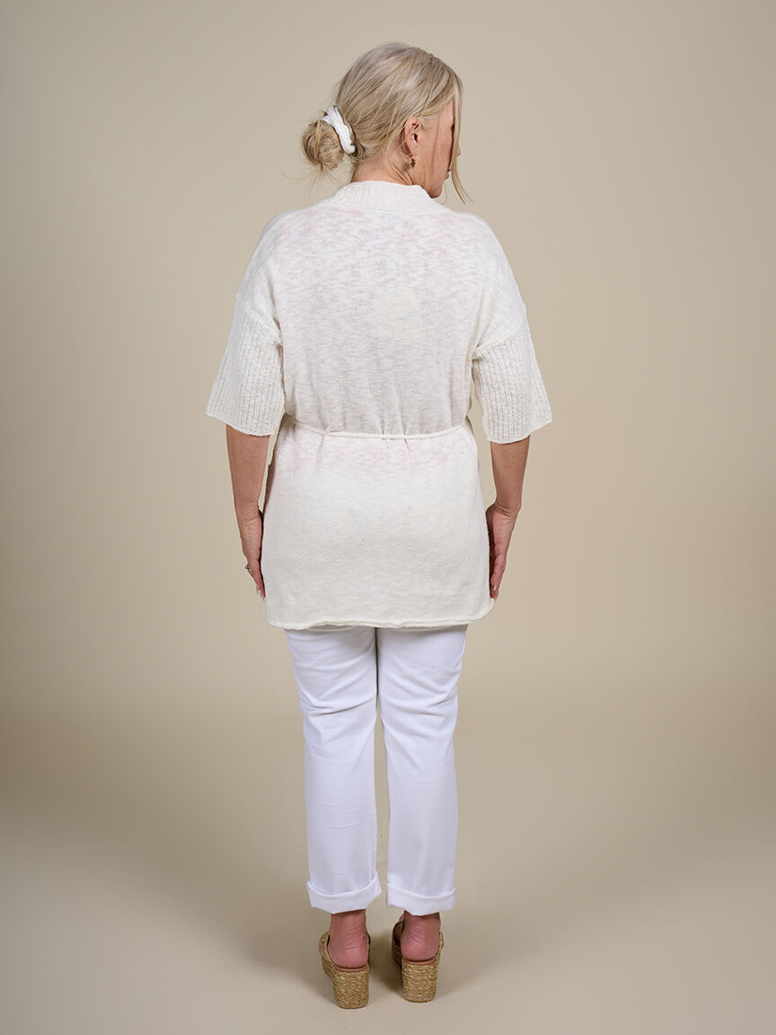 Short Sleeve Knit Cardigan with Belt 