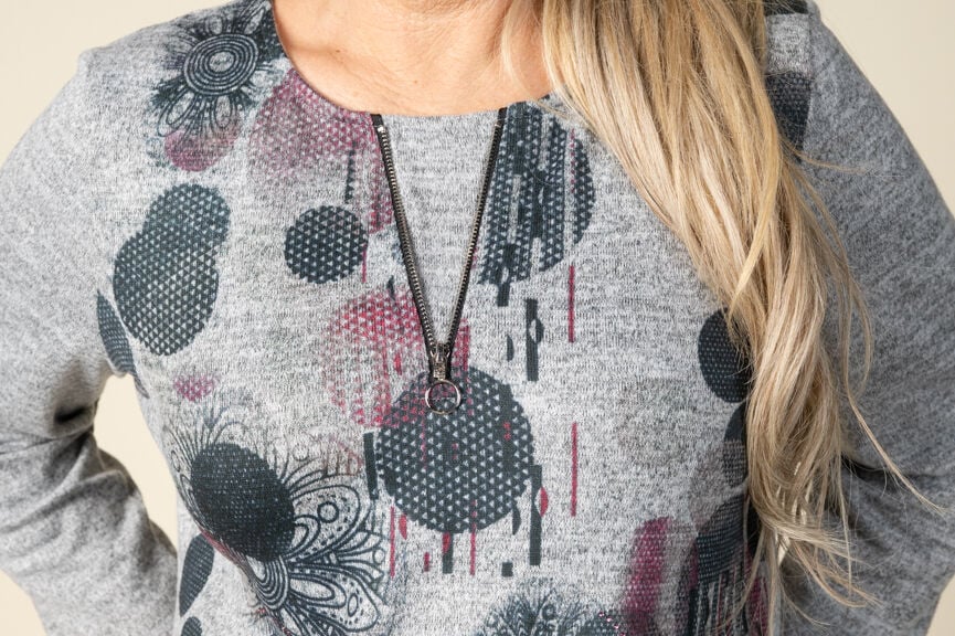 3/4 Sleeve Zip Neck Top