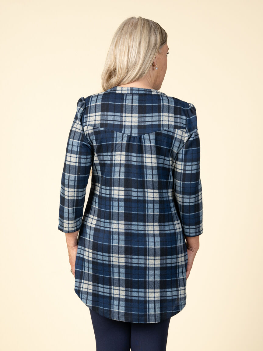3/4 Sleeve Pintuck Plaid Tunic Image 2
