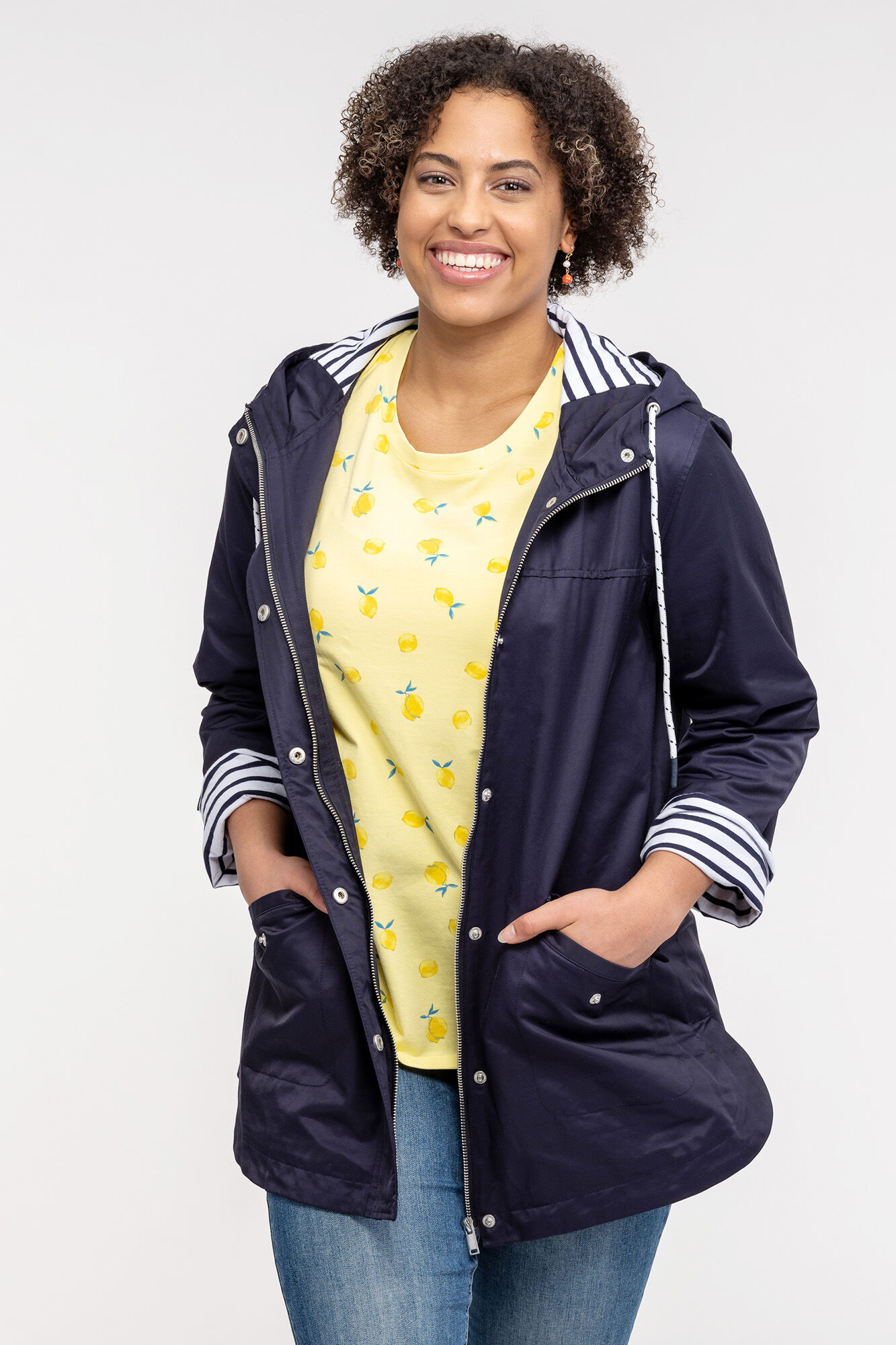 Hooded Rain Jacket with Striped Lining Image 1