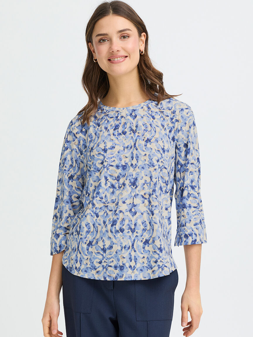 Mid Sleeve Crew Neck Top, Rust