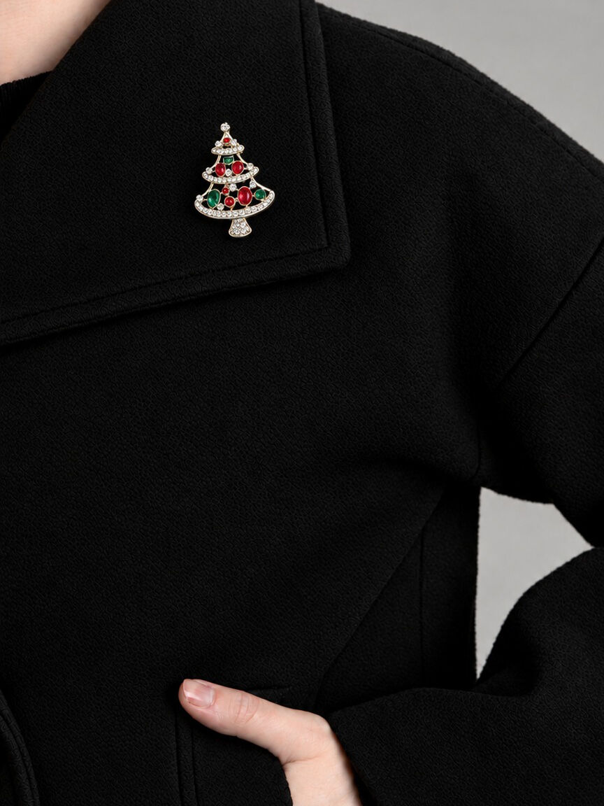Red and Green Bling Tree Brooch