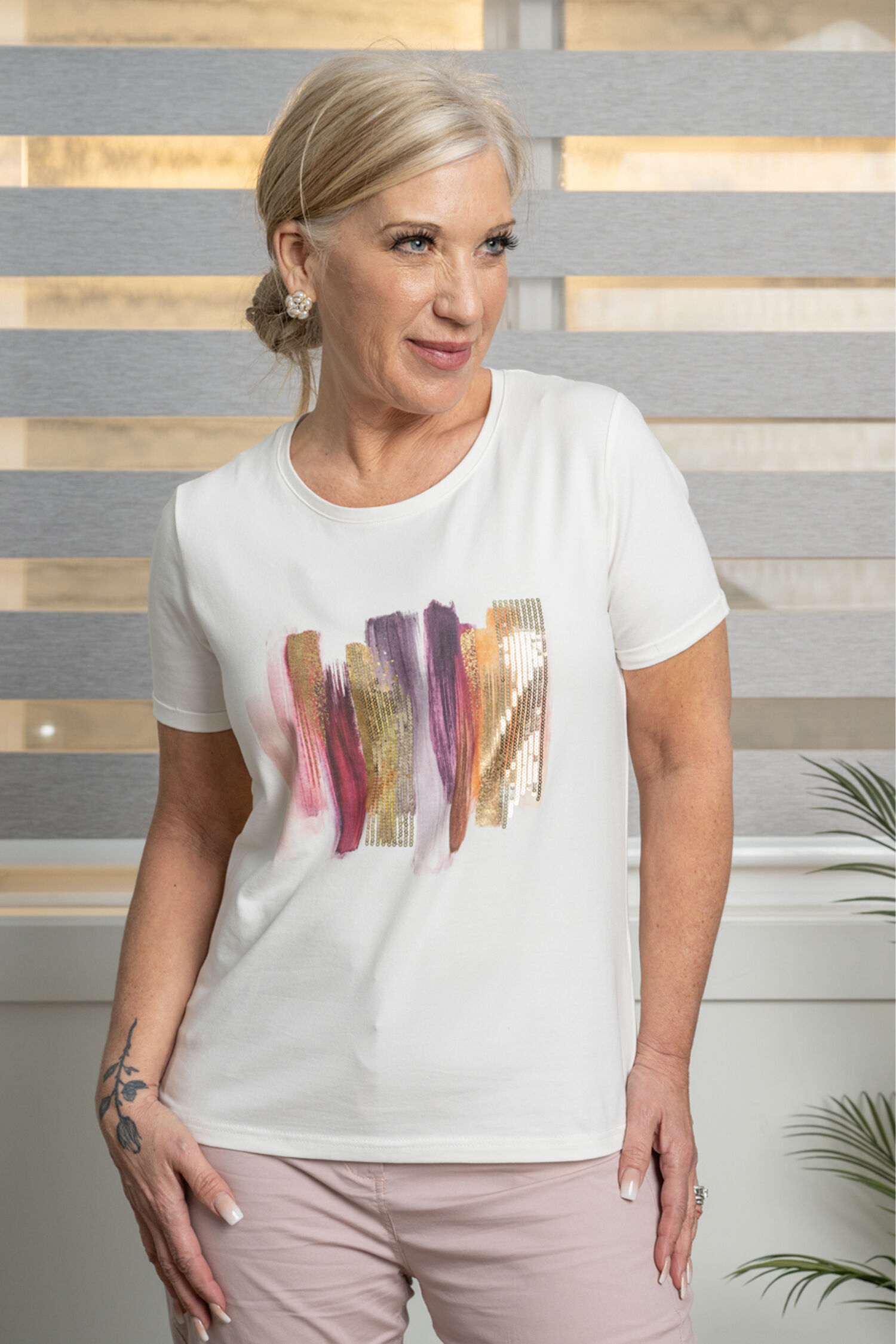 Folded Cuff Sequin Top