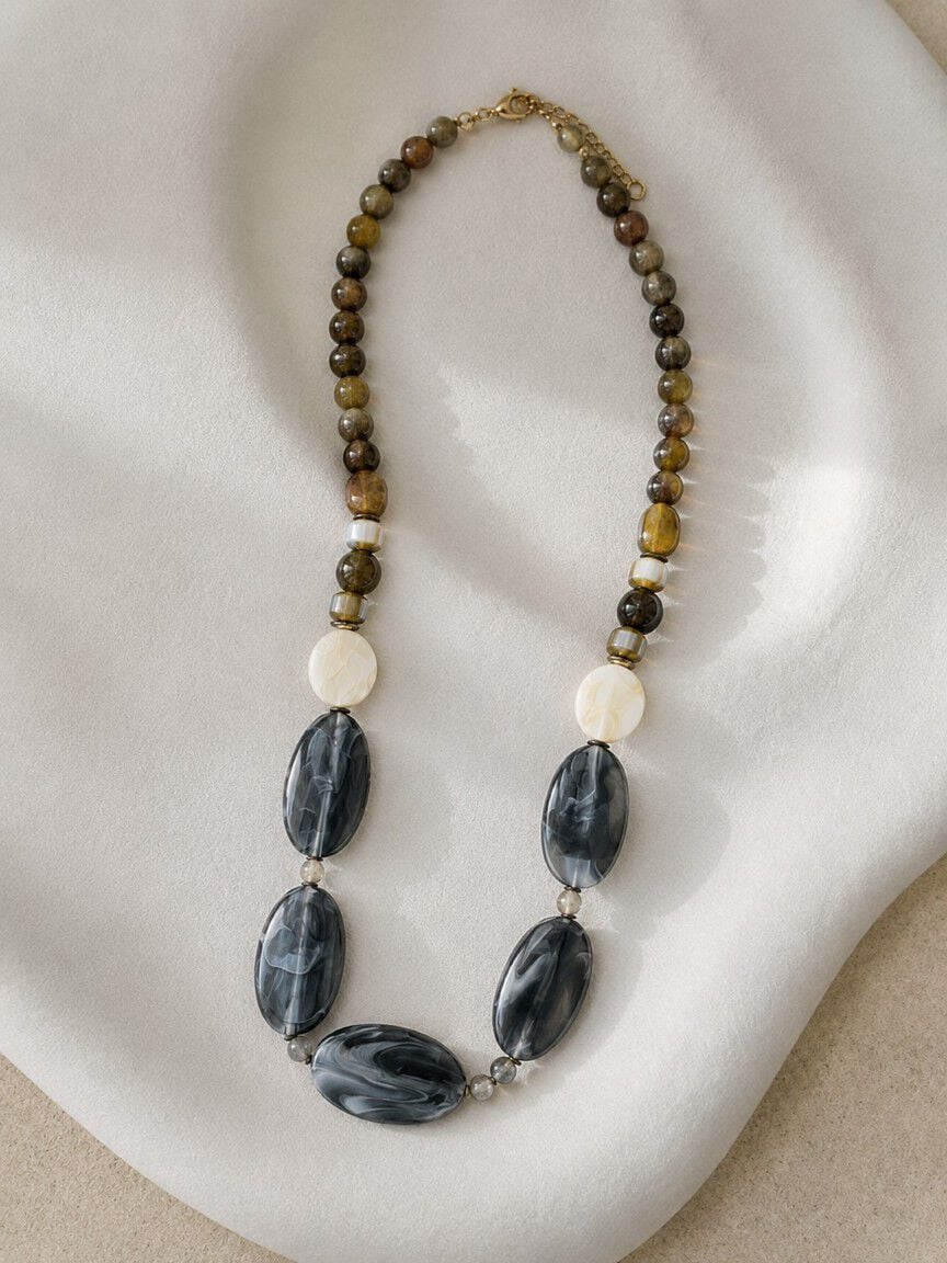 Long Stone Necklace and Earring Set