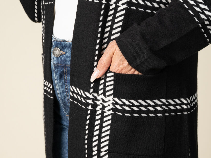 Long Sleeve Open Front Plaid Cardigan with Pockets