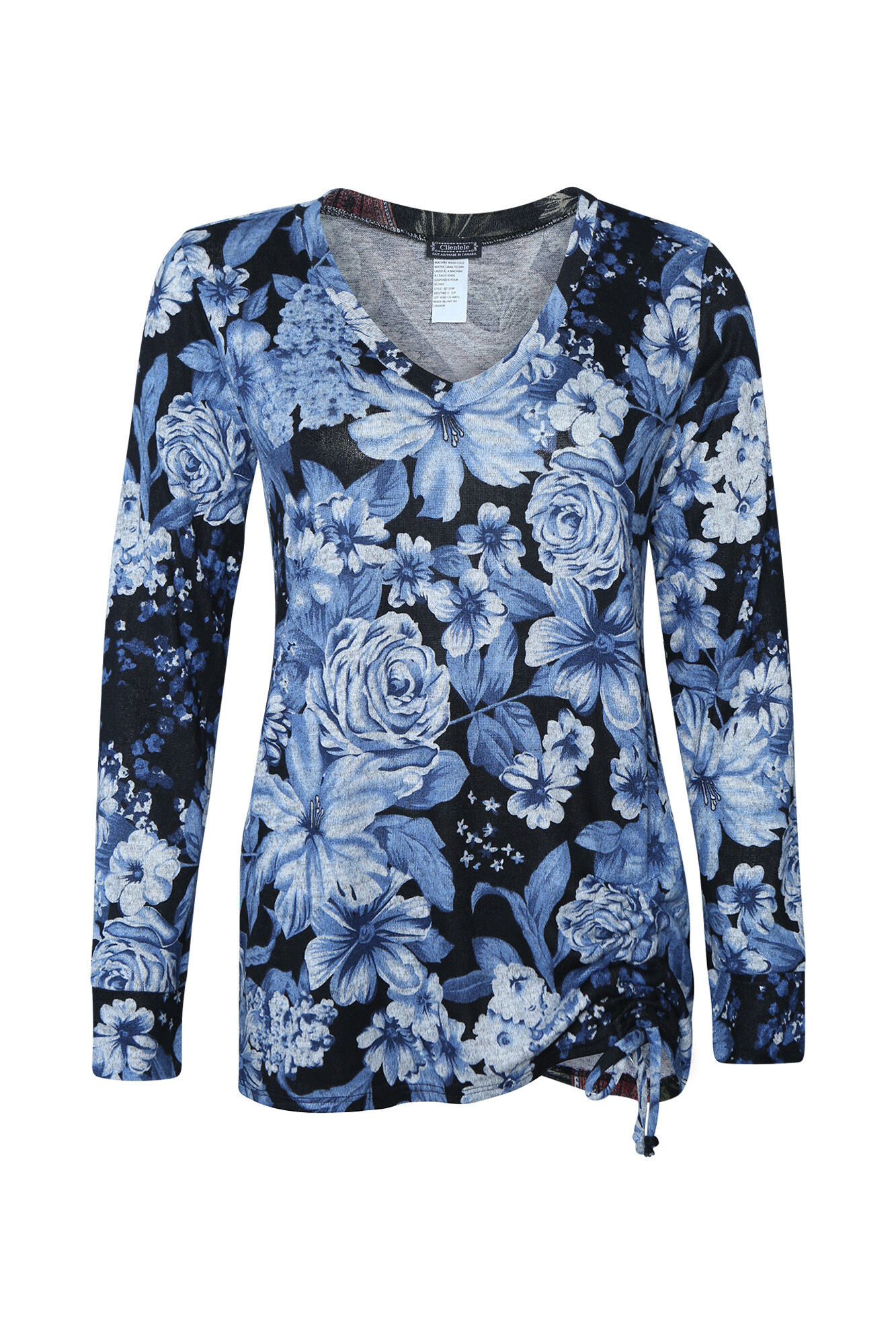 Printed Ruched Side Long Sleeve Top Image 1
